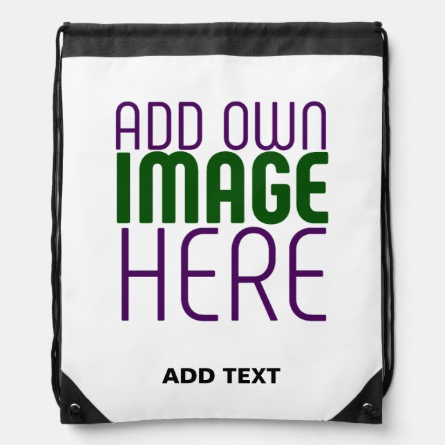 MODERN EDITABLE SIMPLE WHITE IMAGE TEXT TEMPLATE DRAWSTRING BAG (Front)