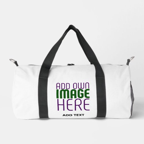 MODERN EDITABLE SIMPLE WHITE IMAGE TEXT TEMPLATE DUFFLE BAG