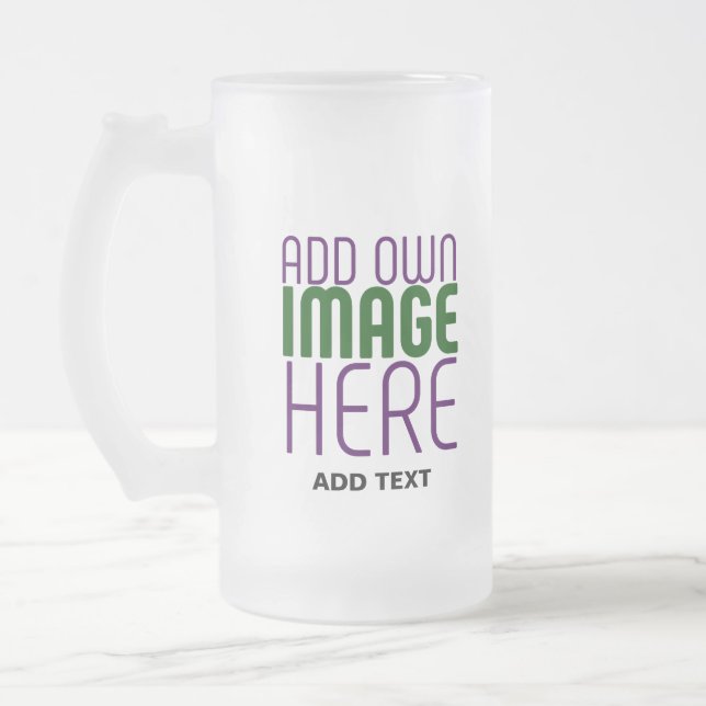 MODERN EDITABLE SIMPLE WHITE IMAGE TEXT TEMPLATE FROSTED GLASS BEER MUG (Left)