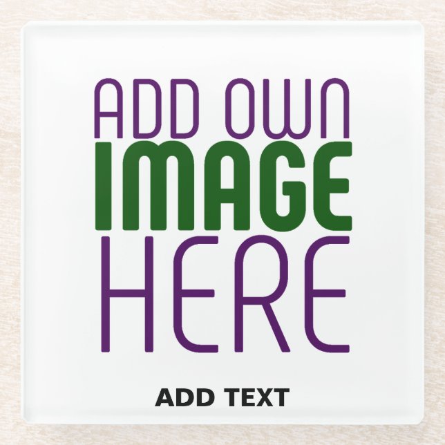 MODERN EDITABLE SIMPLE WHITE IMAGE TEXT TEMPLATE GLASS COASTER (Front)