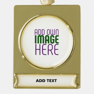 MODERN EDITABLE SIMPLE WHITE IMAGE TEXT TEMPLATE GOLD PLATED BANNER ORNAMENT