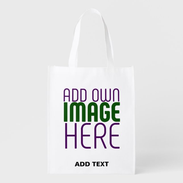MODERN EDITABLE SIMPLE WHITE IMAGE TEXT TEMPLATE GROCERY BAG (Front)