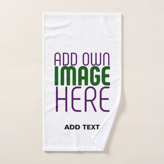 MODERN EDITABLE SIMPLE WHITE IMAGE TEXT TEMPLATE HAND TOWEL  (Hand Towel)