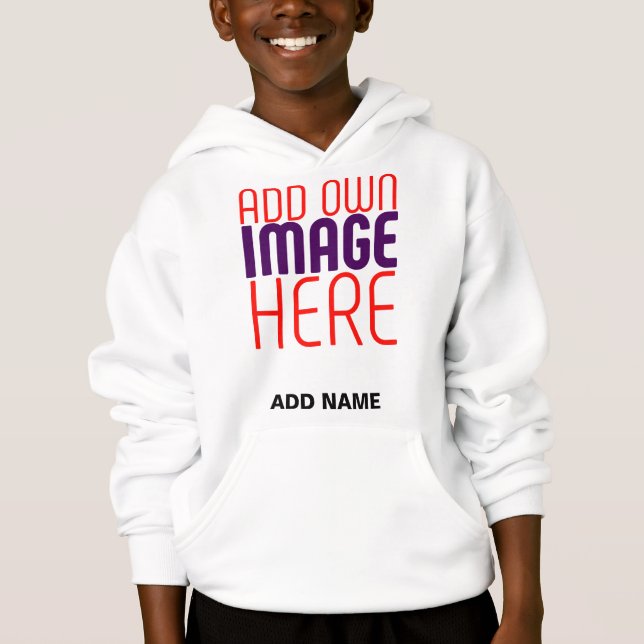 MODERN EDITABLE SIMPLE WHITE IMAGE TEXT TEMPLATE HOODIE (Front)