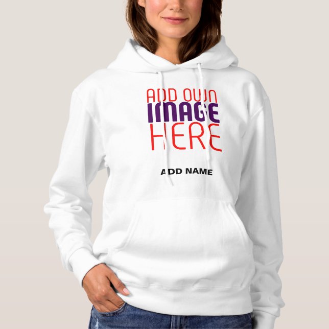 MODERN EDITABLE SIMPLE WHITE IMAGE TEXT TEMPLATE HOODIE (Front)