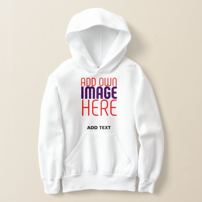 MODERN EDITABLE SIMPLE WHITE IMAGE TEXT TEMPLATE HOODIE (Laydown)