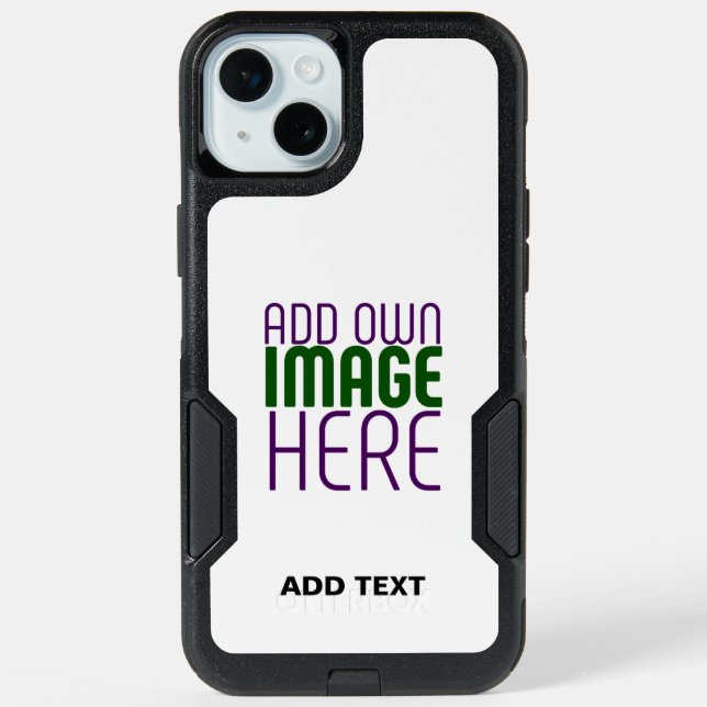 MODERN EDITABLE SIMPLE WHITE IMAGE TEXT TEMPLATE iPhone 15 PLUS CASE (Back)