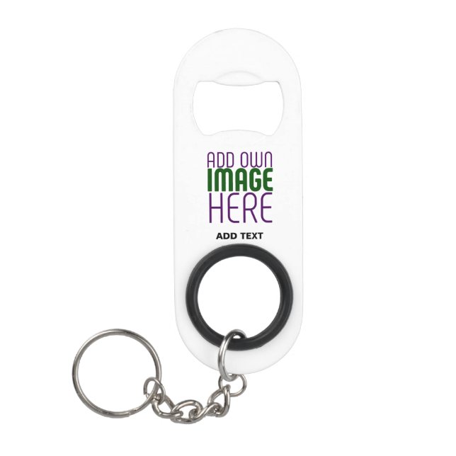 MODERN EDITABLE SIMPLE WHITE IMAGE TEXT TEMPLATE KEYCHAIN BOTTLE OPENER (Front)