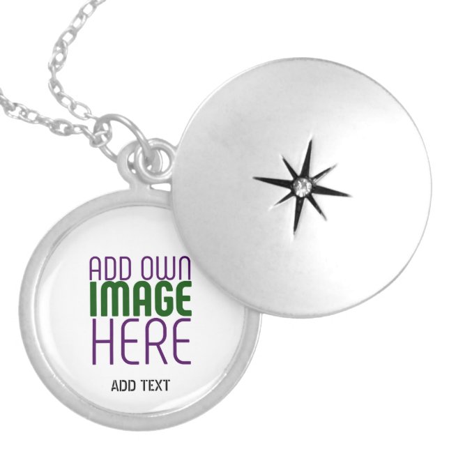 MODERN EDITABLE SIMPLE WHITE IMAGE TEXT TEMPLATE LOCKET NECKLACE (Front)