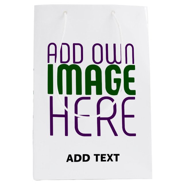 MODERN EDITABLE SIMPLE WHITE IMAGE TEXT TEMPLATE MEDIUM GIFT BAG (Front)