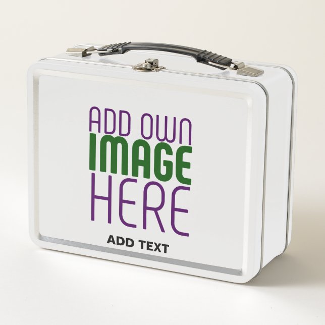 MODERN EDITABLE SIMPLE WHITE IMAGE TEXT TEMPLATE METAL LUNCH BOX (Front)