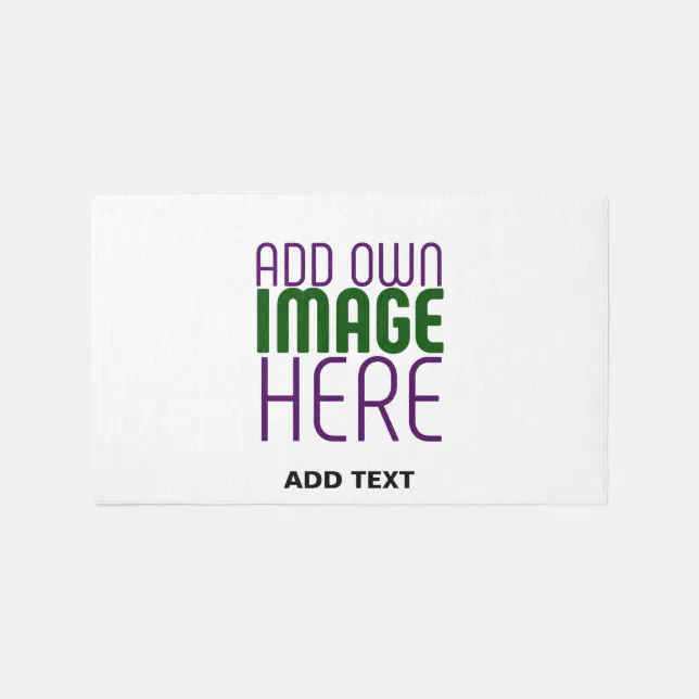 MODERN EDITABLE SIMPLE WHITE IMAGE TEXT TEMPLATE OUTDOOR RUG | Zazzle