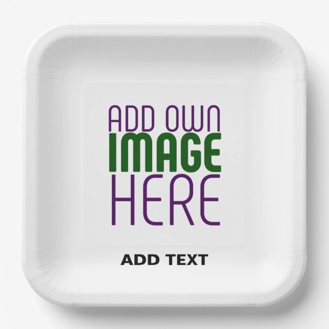 MODERN EDITABLE SIMPLE WHITE IMAGE TEXT TEMPLATE PAPER PLATES (Front)