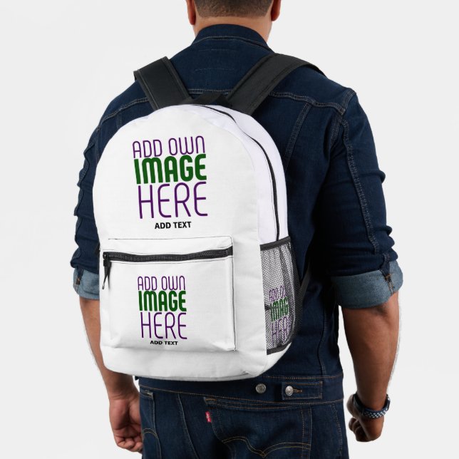  MODERN EDITABLE SIMPLE WHITE IMAGE TEXT TEMPLATE PRINTED BACKPACK (Insitu (Model))