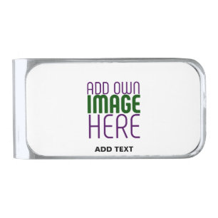 MODERN EDITABLE SIMPLE WHITE IMAGE TEXT TEMPLATE SILVER FINISH MONEY CLIP