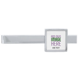 MODERN EDITABLE SIMPLE WHITE IMAGE TEXT TEMPLATE SILVER FINISH TIE BAR