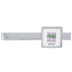 MODERN EDITABLE SIMPLE WHITE IMAGE TEXT TEMPLATE SILVER FINISH TIE BAR