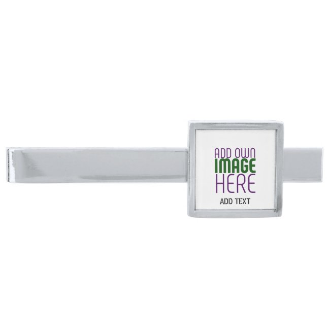 MODERN EDITABLE SIMPLE WHITE IMAGE TEXT TEMPLATE SILVER FINISH TIE BAR (Front)