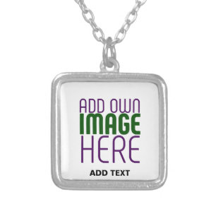 MODERN EDITABLE SIMPLE WHITE IMAGE TEXT TEMPLATE SILVER PLATED NECKLACE