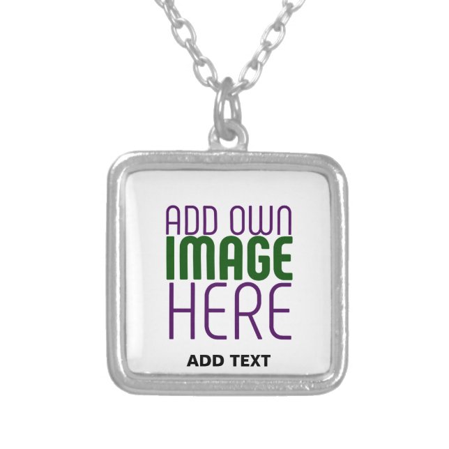 MODERN EDITABLE SIMPLE WHITE IMAGE TEXT TEMPLATE SILVER PLATED NECKLACE (Front)