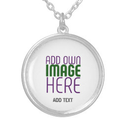 MODERN EDITABLE SIMPLE WHITE IMAGE TEXT TEMPLATE SILVER PLATED NECKLACE