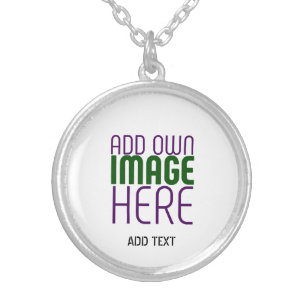 MODERN EDITABLE SIMPLE WHITE IMAGE TEXT TEMPLATE SILVER PLATED NECKLACE