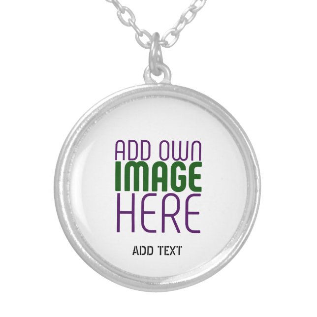 MODERN EDITABLE SIMPLE WHITE IMAGE TEXT TEMPLATE SILVER PLATED NECKLACE (Front)