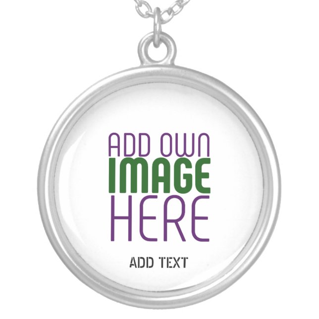 MODERN EDITABLE SIMPLE WHITE IMAGE TEXT TEMPLATE SILVER PLATED NECKLACE (Front)