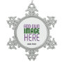 MODERN EDITABLE SIMPLE WHITE IMAGE TEXT TEMPLATE SNOWFLAKE PEWTER CHRISTMAS ORNAMENT