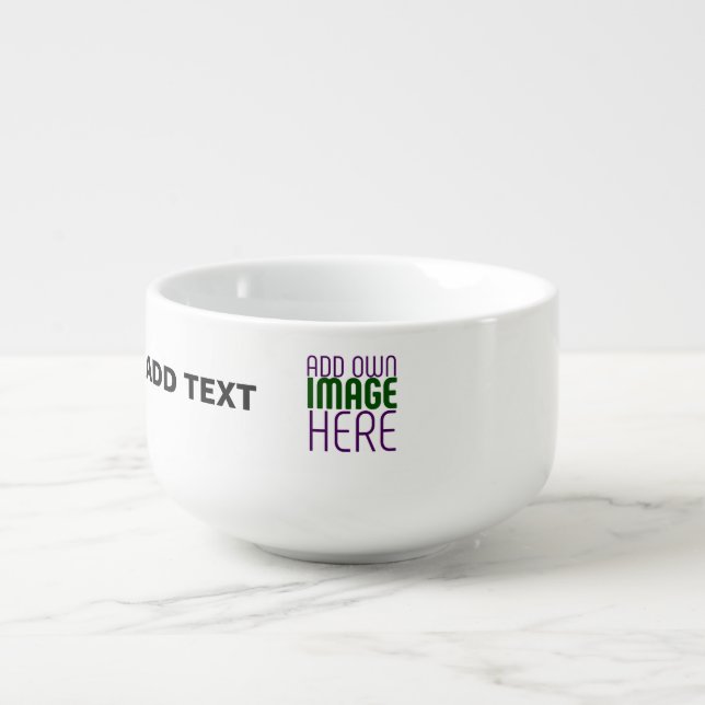 MODERN EDITABLE SIMPLE WHITE IMAGE TEXT TEMPLATE SOUP MUG (Front)