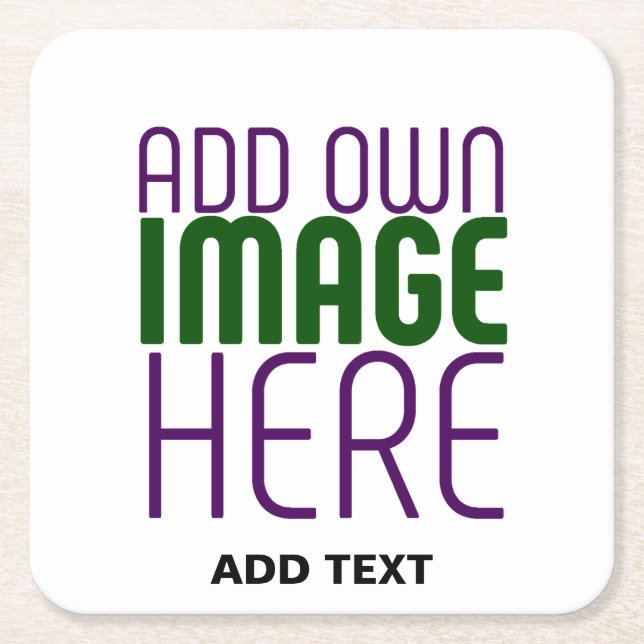 MODERN EDITABLE SIMPLE WHITE IMAGE TEXT TEMPLATE SQUARE PAPER COASTER (Front)