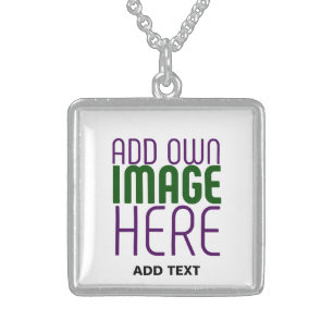 MODERN EDITABLE SIMPLE WHITE IMAGE TEXT TEMPLATE STERLING SILVER NECKLACE