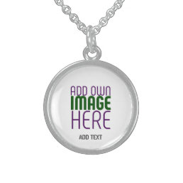 MODERN EDITABLE SIMPLE WHITE IMAGE TEXT TEMPLATE STERLING SILVER NECKLACE