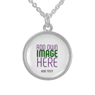 MODERN EDITABLE SIMPLE WHITE IMAGE TEXT TEMPLATE STERLING SILVER NECKLACE