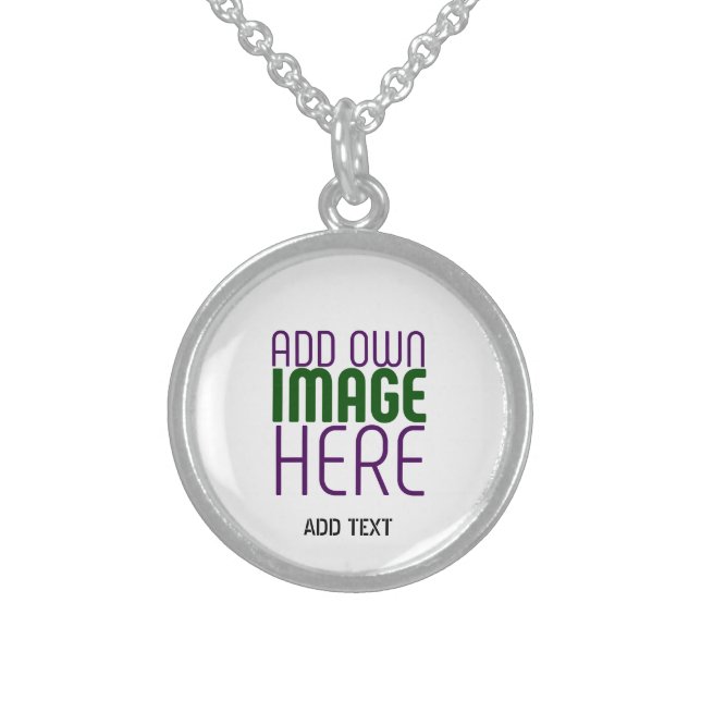 MODERN EDITABLE SIMPLE WHITE IMAGE TEXT TEMPLATE STERLING SILVER NECKLACE (Front)