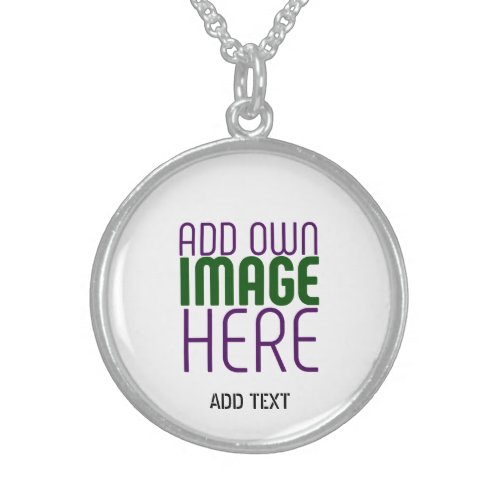 MODERN EDITABLE SIMPLE WHITE IMAGE TEXT TEMPLATE STERLING SILVER NECKLACE