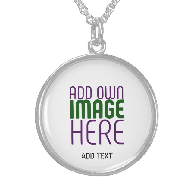 MODERN EDITABLE SIMPLE WHITE IMAGE TEXT TEMPLATE STERLING SILVER NECKLACE (Front)