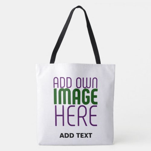 MODERN EDITABLE SIMPLE WHITE IMAGE TEXT TEMPLATE TOTE BAG