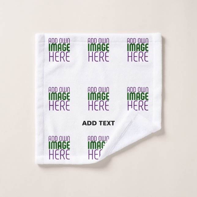 MODERN EDITABLE SIMPLE WHITE IMAGE TEXT TEMPLATE WASH CLOTH (Wash Cloth)