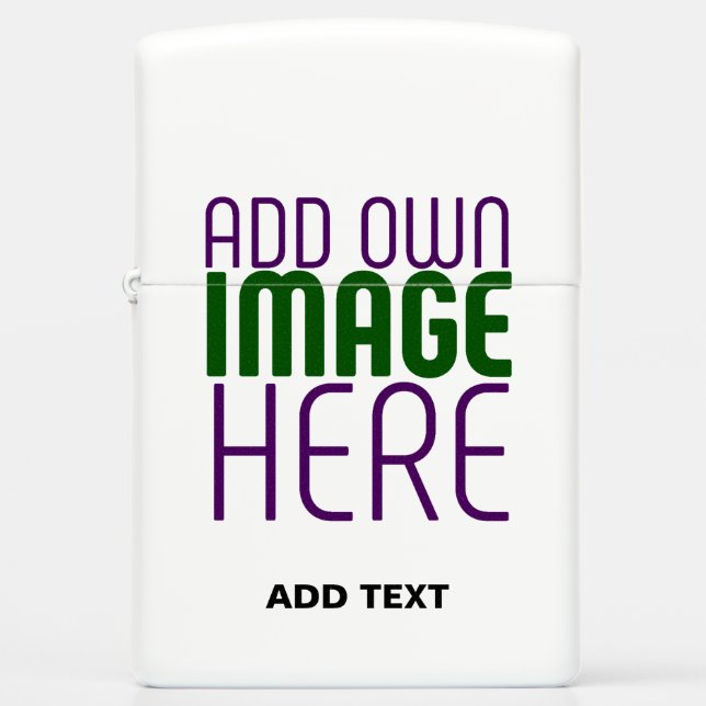 MODERN EDITABLE SIMPLE WHITE IMAGE TEXT TEMPLATE ZIPPO LIGHTER (Front)