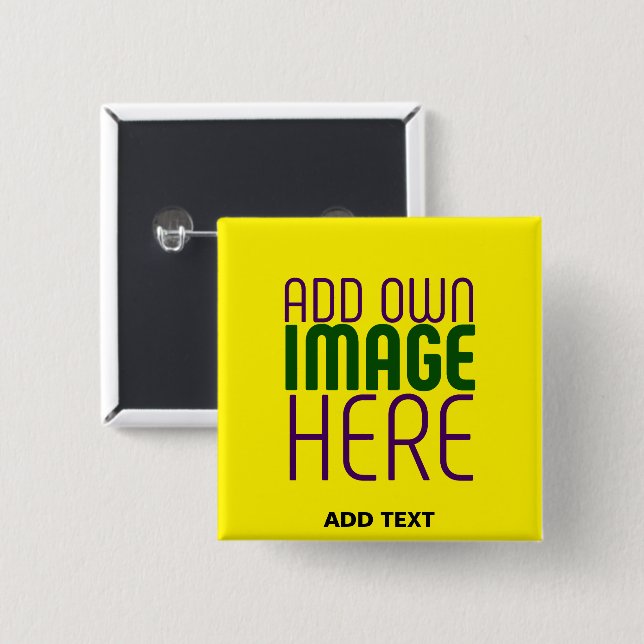 MODERN EDITABLE SIMPLE YELLOW IMAGE TEXT TEMPLATE BUTTON (Front & Back)