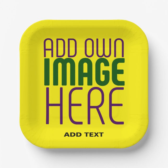 MODERN EDITABLE SIMPLE YELLOW IMAGE TEXT TEMPLATE PAPER PLATES (Front)