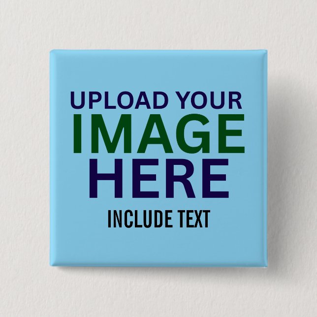 Modern Editable Sky Blue Image Text Template Button (Front)