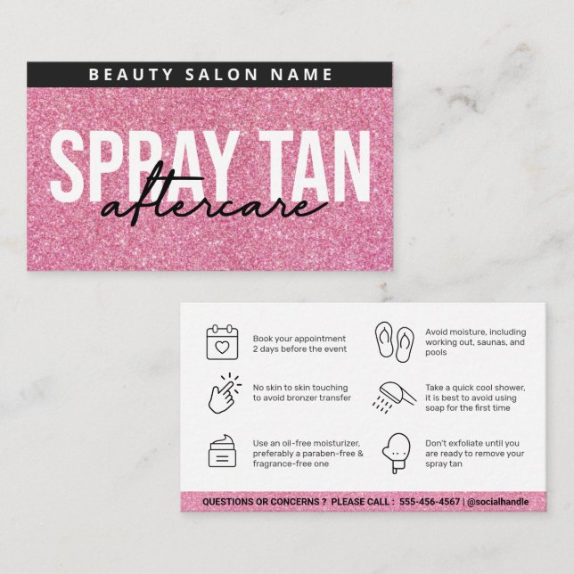 Modern Editable Sunless Spray Tan Aftercare Card (Front/Back)