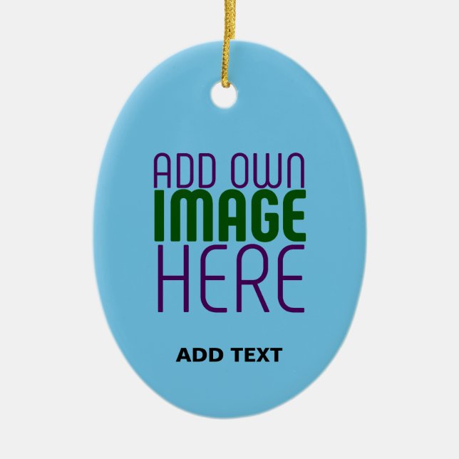 MODERN EDITABLE SWAG SKY BLUE IMAGE TEXT TEMPLATE CERAMIC ORNAMENT (Front)