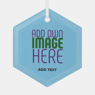 MODERN EDITABLE SWAG SKY BLUE IMAGE TEXT TEMPLATE GLASS ORNAMENT
