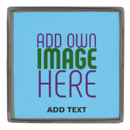 MODERN EDITABLE SWAG SKY BLUE IMAGE TEXT TEMPLATE GUNMETAL FINISH LAPEL PIN