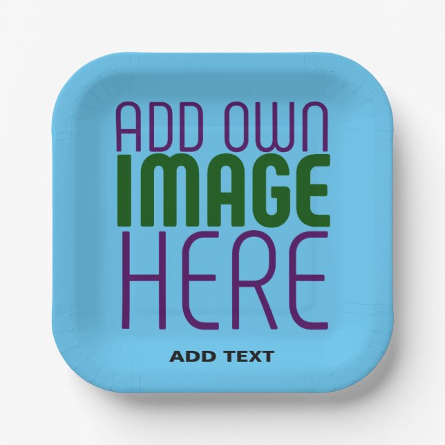 MODERN EDITABLE SWAG SKY BLUE IMAGE TEXT TEMPLATE PAPER PLATES (Front)