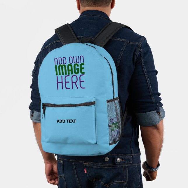 MODERN EDITABLE SWAG SKY BLUE IMAGE TEXT TEMPLATE PRINTED BACKPACK (Insitu (Model))
