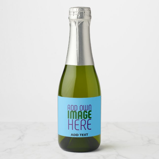 MODERN EDITABLE SWAG SKY BLUE IMAGE TEXT TEMPLATE SPARKLING WINE LABEL (Front)
